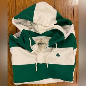 EUC STRIPES HBC UNISEX green/white striped hooded rugby, size small